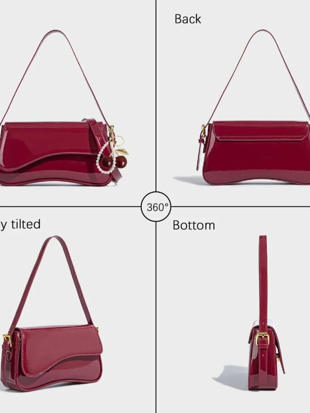 Women's Red Faux Leather Cherry Pendant Crossbody Shoulder Bag and Handbags